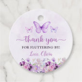 Elegante Paarse vlinder 1e verjaardagsfeest Bedankjes Labels (Voorkant)