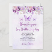 Elegante Paarse vlinder 1e verjaardagsfeest Bedankkaart (Voorkant)