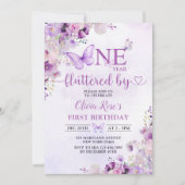 Elegante Paarse vlinder 1e verjaardagsfeest Kaart (Voorkant)