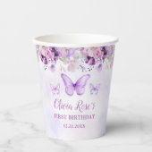 Elegante Paarse vlinder 1e verjaardagsfeest Papieren Bekers (Voorkant)
