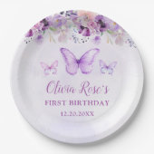 Elegante Paarse vlinder 1e verjaardagsfeest Papieren Bordje (Voorkant)