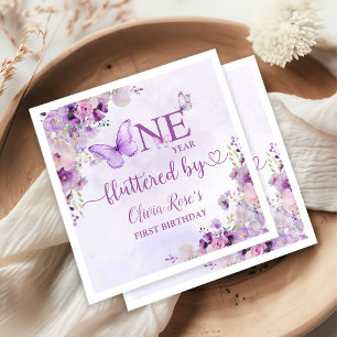 Elegante Paarse vlinder 1e verjaardagsfeest Servet