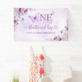 Elegante Paarse vlinder 1e verjaardagsfeest Spandoek (Insitu)