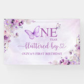 Elegante Paarse vlinder 1e verjaardagsfeest Spandoek (Horizontaal)