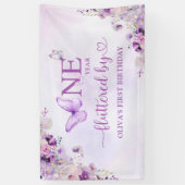 Elegante Paarse vlinder 1e verjaardagsfeest Spandoek (Verticaal)