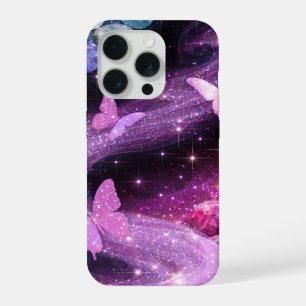 Elegante Paarse Vlinder Edelsteen Telefoon Greep iPhone 15 Pro Case