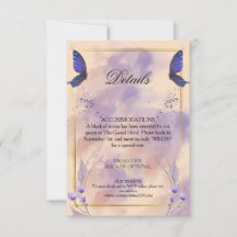 Elegante Paarse Vlinder Trouwdetails Kaart