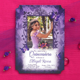 Elegante Paarse Vlinders Quinceanera Princess Kaart