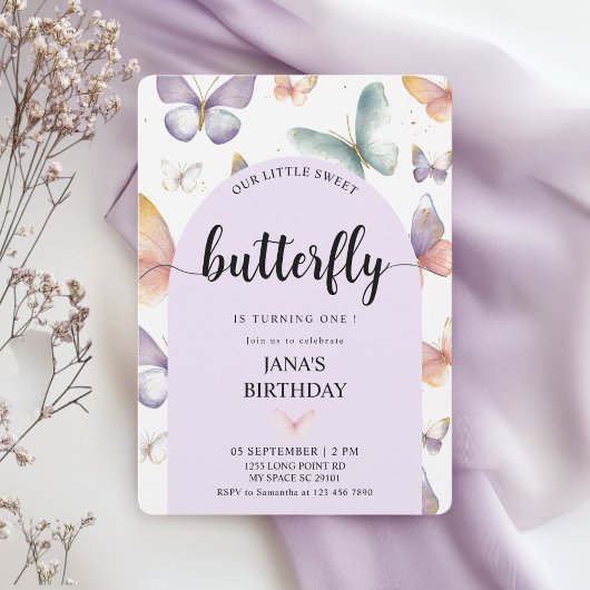 Elegante Paarse vlinderverjaardag | grillig Kaart