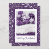 Elegante Paarse vrolijke kerst Kaart (Voorkant / Achterkant)