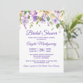 Elegante Paarse Waterverf Bloem Bruidsdouche Kaart (Staand voorkant)