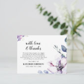 Elegante Paarse Waterverf Bloem Foto Bedankkaart (Staand voorkant)