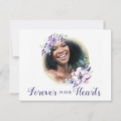 Elegante Paarse Waterverf Bloem Foto Bedankkaart (Achterkant)