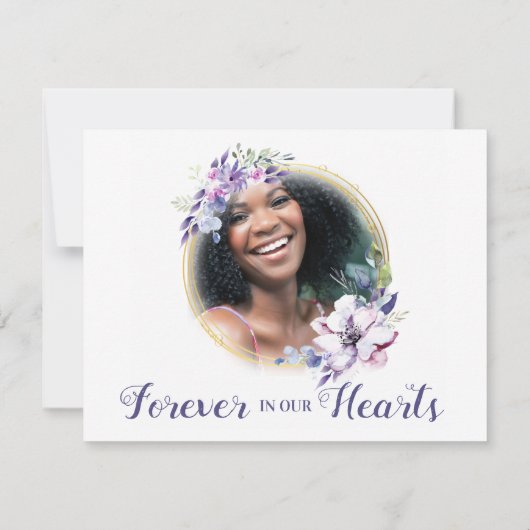 Elegante Paarse Waterverf Bloem Foto Bedankkaart (Achterkant)