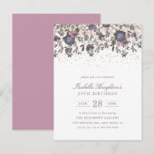 Elegante Paarse Waterverf Bloemdruppel Verjaardag Uitnodiging Briefkaart (Voorkant / Achterkant)