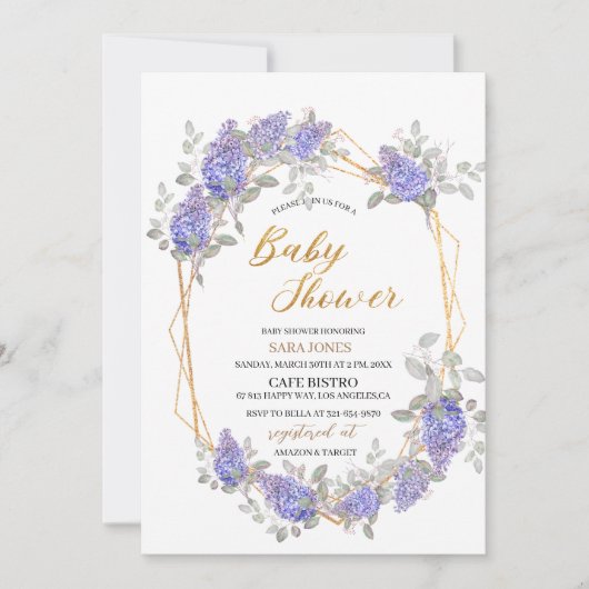 Elegante paarse waterverf bloemen baby shower kaart (Voorkant)