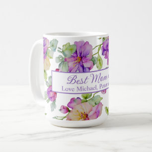 Elegante paarse waterverf Bloemen Beste Moeder Ooi Koffiemok