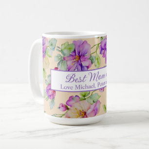 Elegante paarse waterverf Bloemen Beste Moeder Ooi Koffiemok