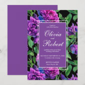 Elegante paarse waterverf bloemen bloemenbruiloft kaart (Voorkant / Achterkant)
