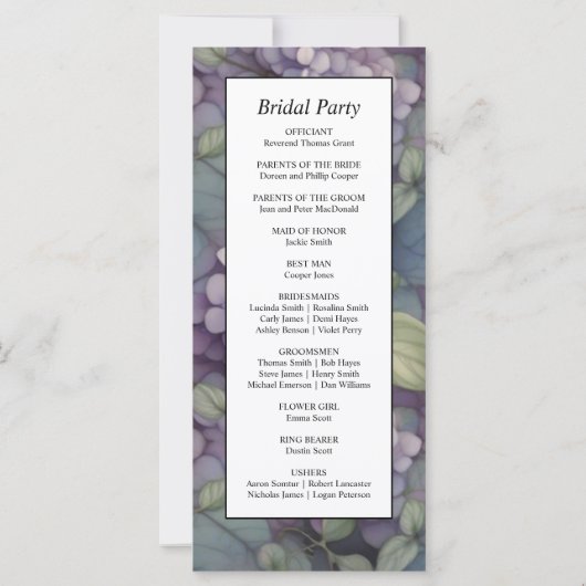 Elegante paarse waterverf bloemen bruiloft program (Achterkant)