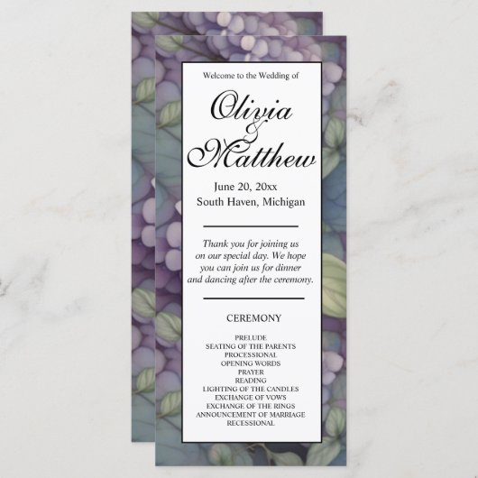 Elegante paarse waterverf bloemen bruiloft program (Voorkant / Achterkant)