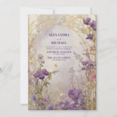 Elegante Paarse Waterverf Bloemen Groen Bruiloft Kaart (Voorkant)