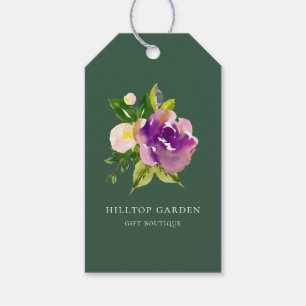 Elegante Paarse Waterverf Bloemen Groen Prijs Labe Cadeaulabel