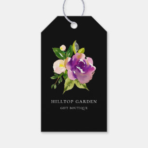 Elegante Paarse Waterverf Bloemen Zwart Prijs Labe Cadeaulabel