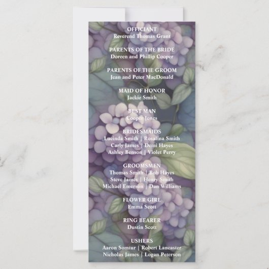 Elegante paarse waterverf bloemenbruiloft programm (Achterkant)
