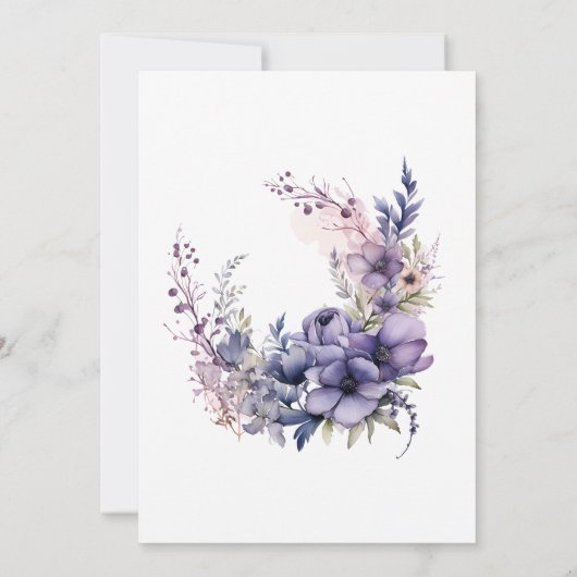 Elegante Paarse Waterverf Bloemenkrans Sweet 16 Kaart (Achterkant)