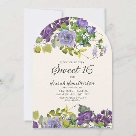 Elegante Paarse Waterverf Bloemenwijnstokken Sweet Kaart (Voorkant)