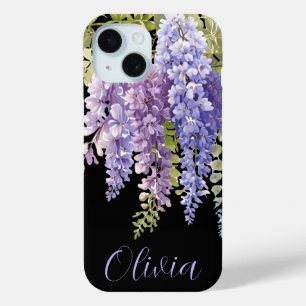 Elegante paarse waterverf bloemenwisteria iPhone 15 case