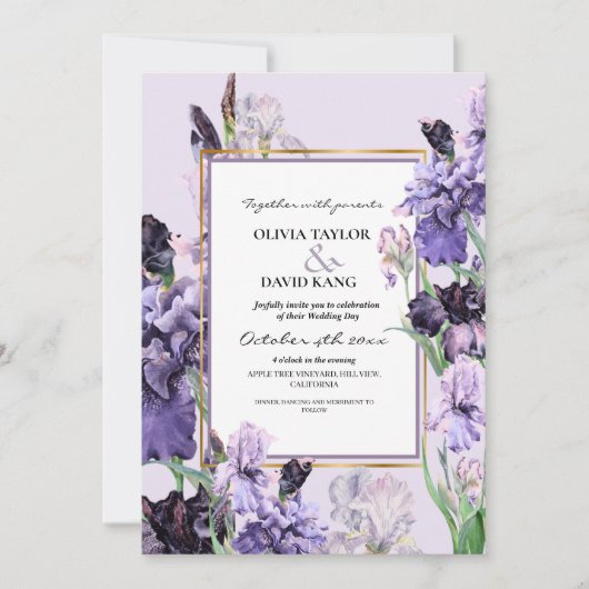Elegante paarse waterverf bloemige bruiloft   kaart (Voorkant)