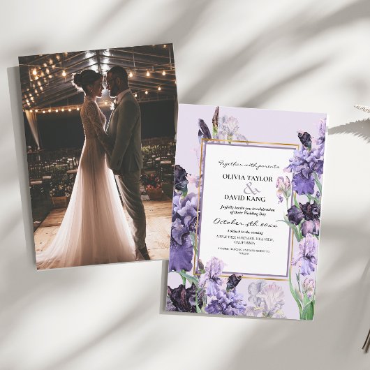 Elegante paarse waterverf bloemige bruiloft   kaart