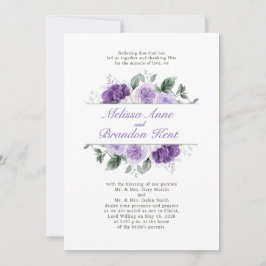 Elegante Paarse Waterverf Bloemige Bruiloft Kaart