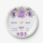 Elegante Paarse Waterverf Bloemige Bruiloft Papieren Bordje (Voorkant)