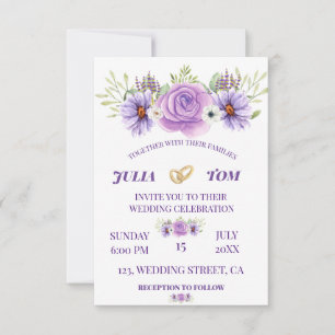 Elegante Paarse Waterverf Bloemige Bruiloft RSVP Kaartje