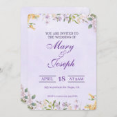 Elegante Paarse Waterverf bruiloft uitnodiging (Voorkant / Achterkant)