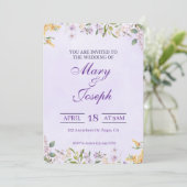 Elegante Paarse Waterverf bruiloft uitnodiging (Staand voorkant)