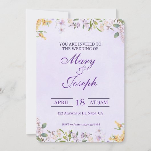 Elegante Paarse Waterverf bruiloft uitnodiging (Voorkant)