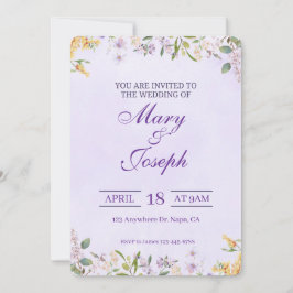 Elegante Paarse Waterverf bruiloft uitnodiging