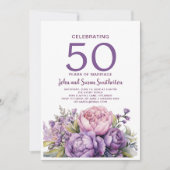 Elegante Paarse Waterverf Floral 50e Jubileum Kaart (Voorkant)