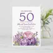 Elegante Paarse Waterverf Floral 50e Jubileum Kaart (Staand voorkant)