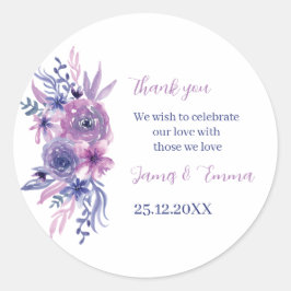 Elegante Paarse Waterverf Flower Custom Wedding Ronde Sticker