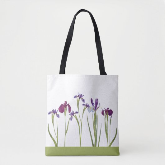 Elegante Paarse Waterverf Iris Flowers Botanical Tote Bag (Voorkant)
