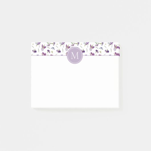 Elegante Paarse Waterverf irissen 4"x 3"Monogram Post-it® Notes (Voorkant)