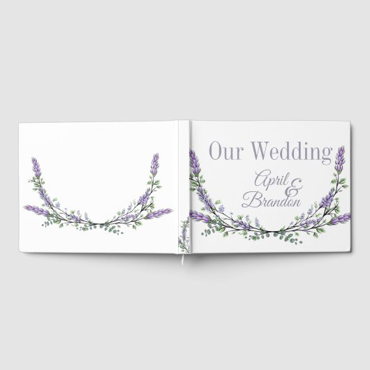 Elegante paarse waterverf lavendel en eucalyptus gastenboek (Volledig)