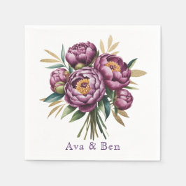 Elegante Paarse Waterverf pioen bloemenbruiloft Servet