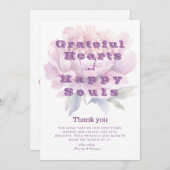 Elegante Paarse Waterverf pioen bruiloft Bedankkaart (Voorkant / Achterkant)