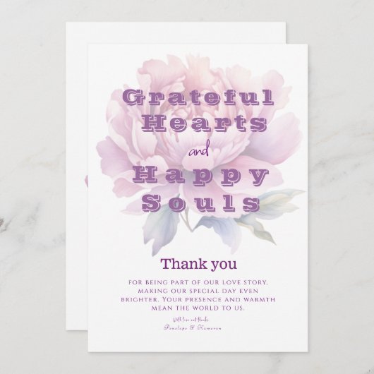 Elegante Paarse Waterverf pioen bruiloft Bedankkaart (Voorkant / Achterkant)